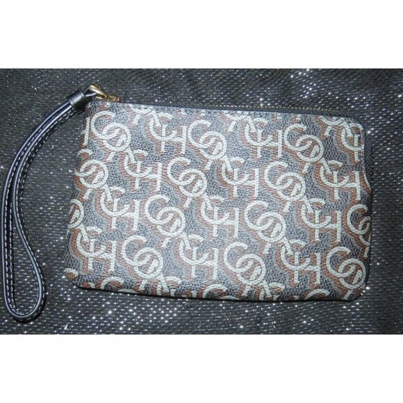 COACH 2022 Corner Zip Wallet Wristlet Card Coin Case Logo Print Coated Canvas - Picture 1 of 7